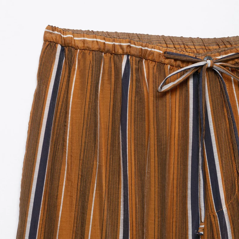 Damen Weite Palazzo‑Hose mit Tunnelzugbund und vertikalem Streifenjacquard Nord Taschen