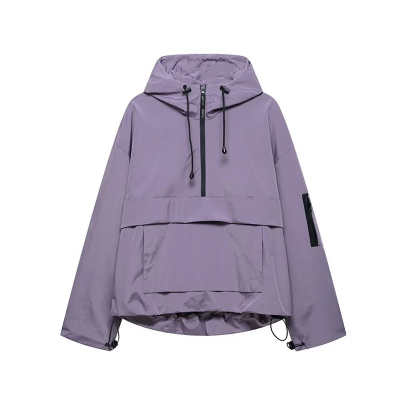 Damen wasserdichter Oversized Anorak mit Kapuze, halbem Reißverschluss und Kängurutasche Nord Taschen