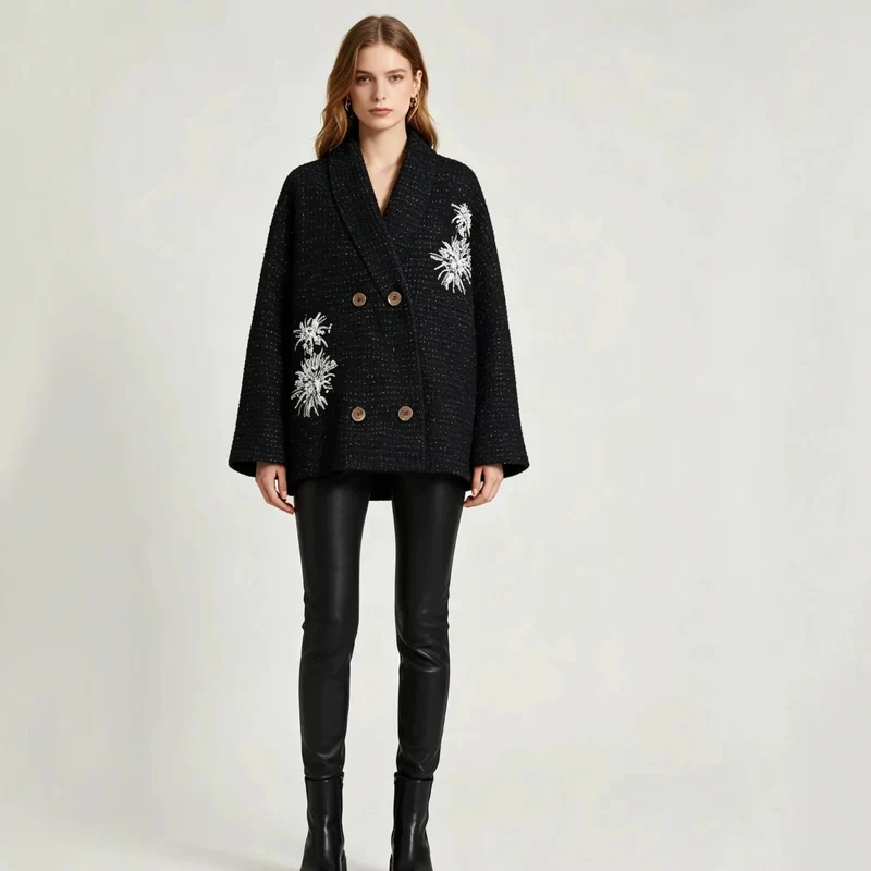 Damen Waffel-Strick-Cardigan mit doppelreihiger Knopfleiste und Schmuckapplikation Nord Taschen