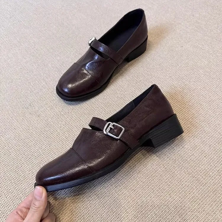Damen Flache Leder‑Mary‑Jane‑Loafer mit verstellbarer Metallschnalle Nord Taschen