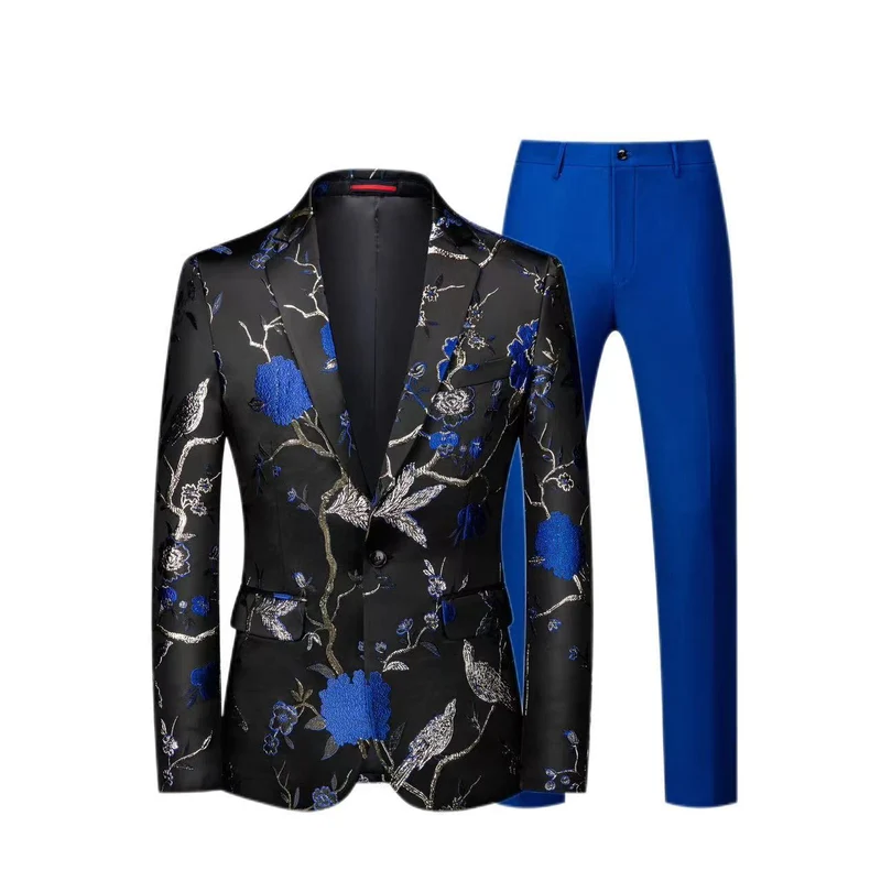 Herren Brokat-Sakko mit floralem Jacquard und Slim-Fit Anzughose Nord Taschen