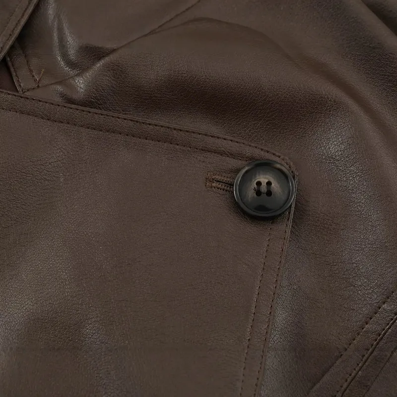 Damen taillierte Cropped Kunstlederjacke mit Bindegürtel und asymmetrischer Knopfleiste Nord Taschen