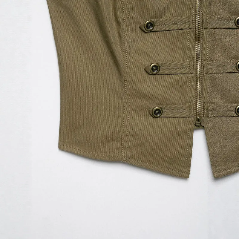 Damen Taillierte Canvas-Weste mit Frontreißverschluss und dekorativen Zierknopfleisten Nord Taschen
