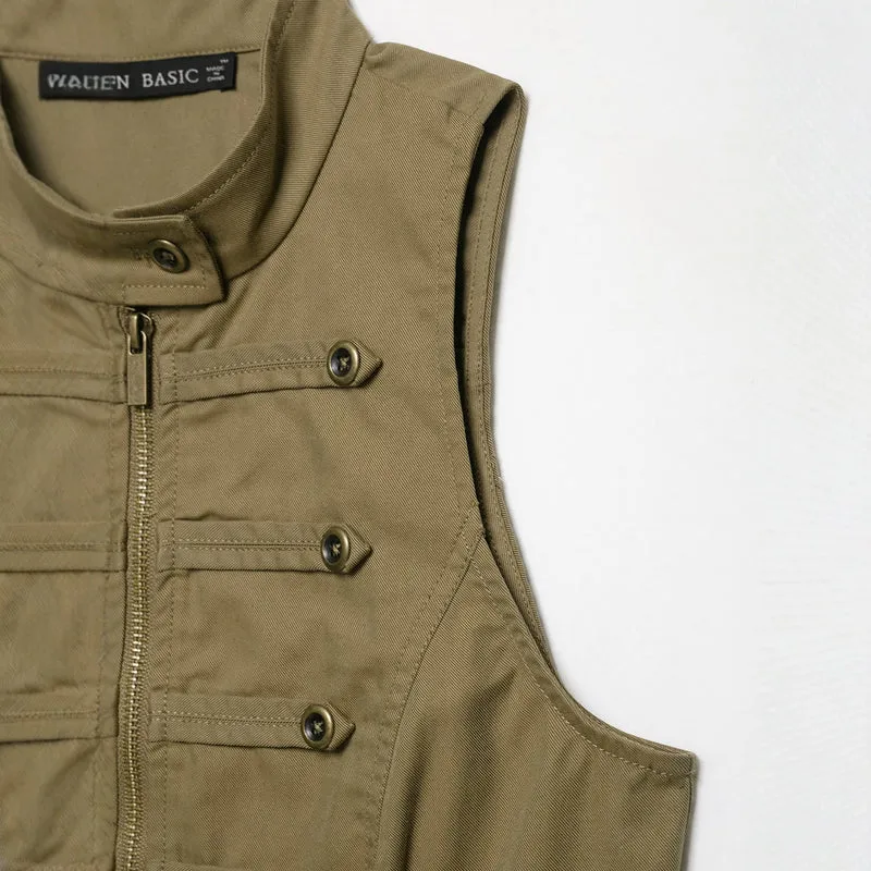 Damen Taillierte Canvas-Weste mit Frontreißverschluss und dekorativen Zierknopfleisten Nord Taschen