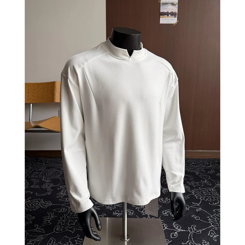 Herren Feines Lockeres Langarm-Sweatshirt mit kurzem Stehkragen und minimalistischer Nahtführung Nord Taschen