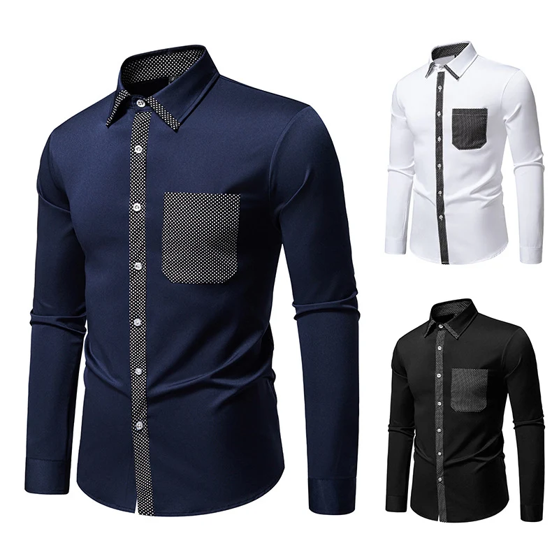 Herren Feines Langarm-Hemd mit Kontrastpunkt-Details, Slim-Fit und Brusttasche Nord Taschen