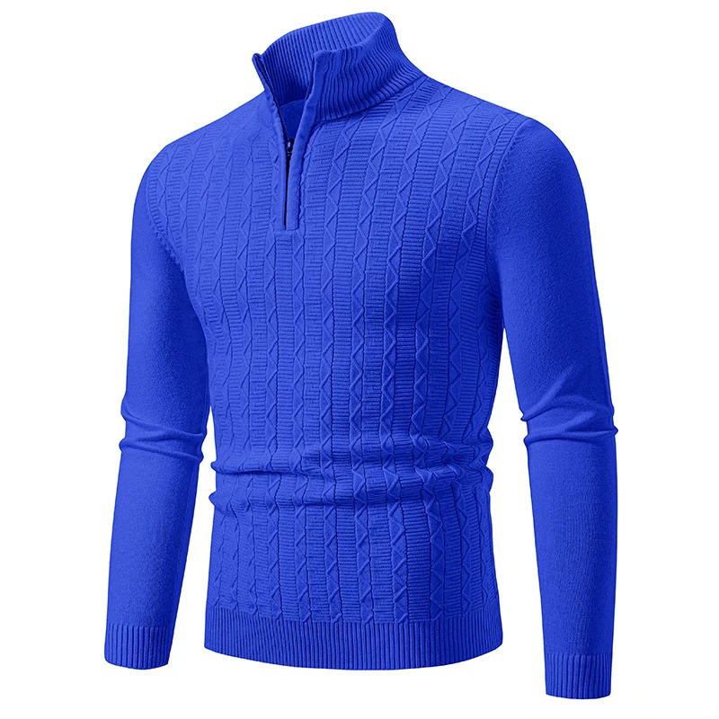 Herren Feiner Zopfstrick-Halbzippullover mit Mockneck und geripptem Saum Nord Taschen