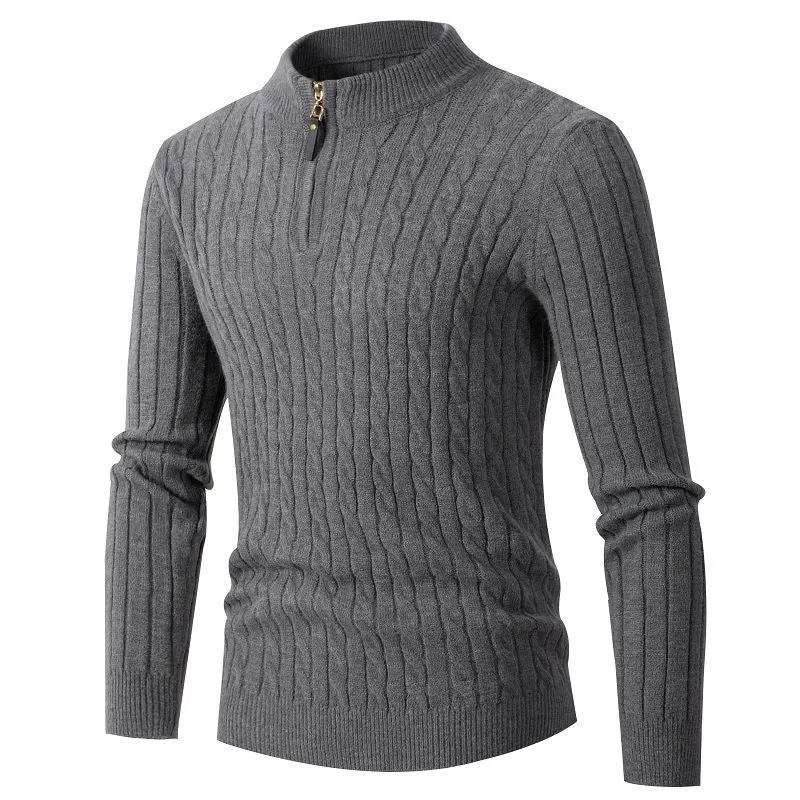 Herren Feiner Zopfstrick‑Halbzip‑Mockneck‑Pullover Nord Taschen
