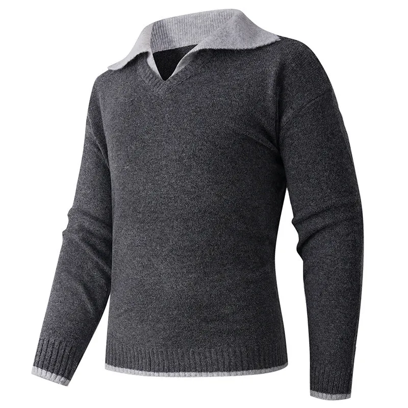 Herren Feiner V-Ausschnitt-Pullover mit Hemdkragen‑Optik und gerippten Bündchen Nord Taschen