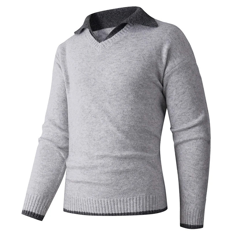 Herren Feiner V-Ausschnitt-Pullover mit Hemdkragen‑Optik und gerippten Bündchen Nord Taschen