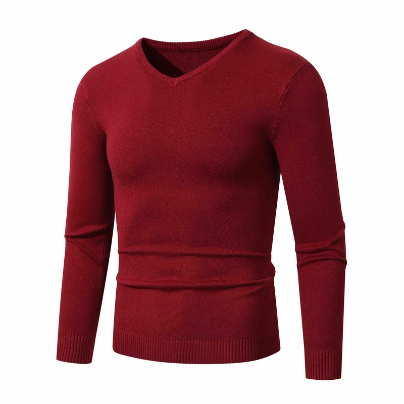 Herren Feiner V-Ausschnitt Feinstrickpullover mit schmalem Rippsaum Nord Taschen