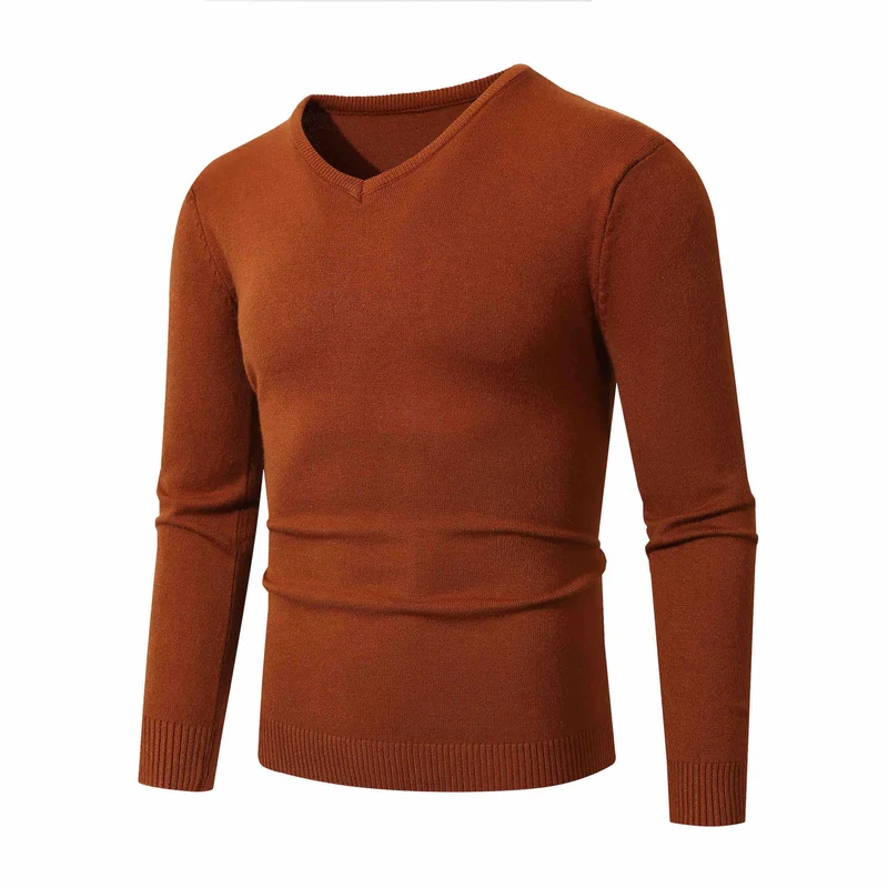 Herren Feiner V-Ausschnitt Feinstrickpullover mit schmalem Rippsaum Nord Taschen