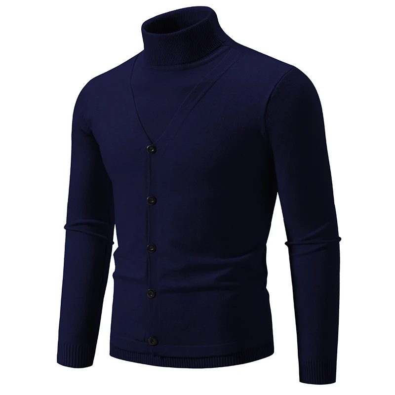 Herren Feiner Rollkragenpullover mit dekorativer Knopfleiste und schmaler Silhouette Nord Taschen