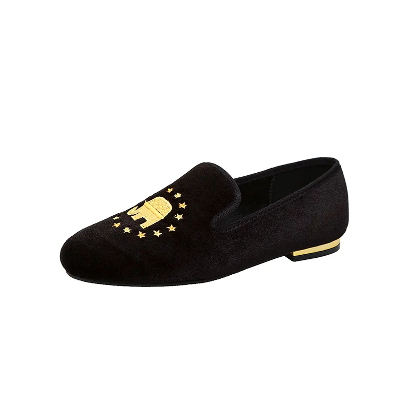 Damen Samt-Slipper mit Sonnenstickerei und goldener Absatzkappe Nord Taschen