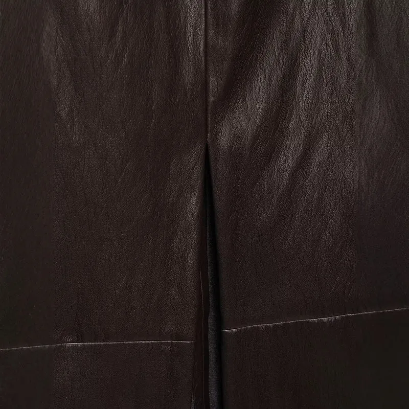 Damen Midi-Lederrock mit geradem Schnitt und seitlichem Reißverschluss Nord Taschen
