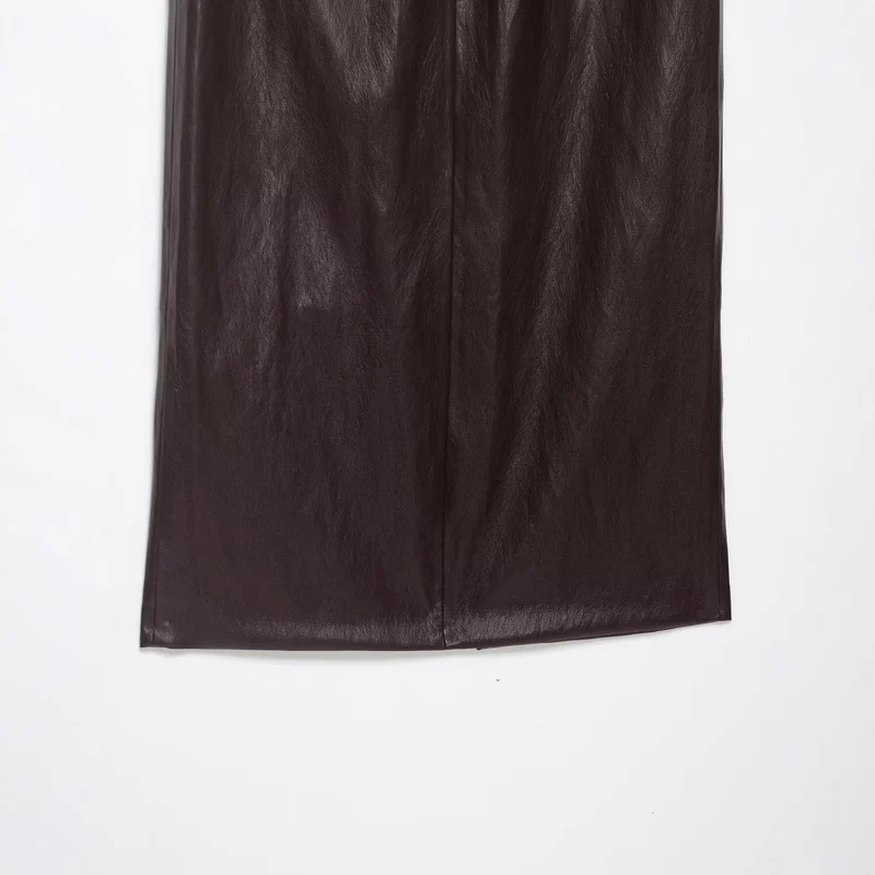 Damen Midi-Lederrock mit geradem Schnitt und seitlichem Reißverschluss Nord Taschen