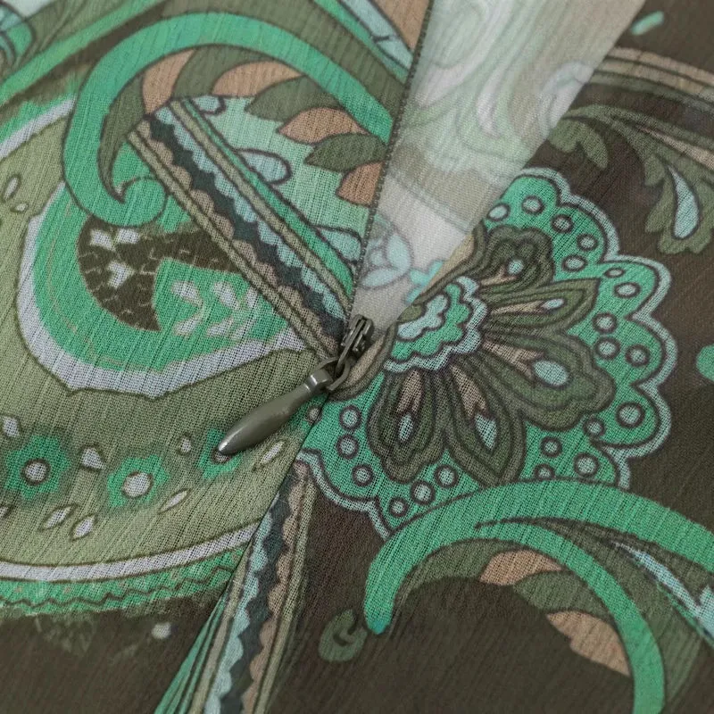 Damen Maxikleid mit Paisley-Print, transparentem Chiffon und Ballonärmeln Nord Taschen