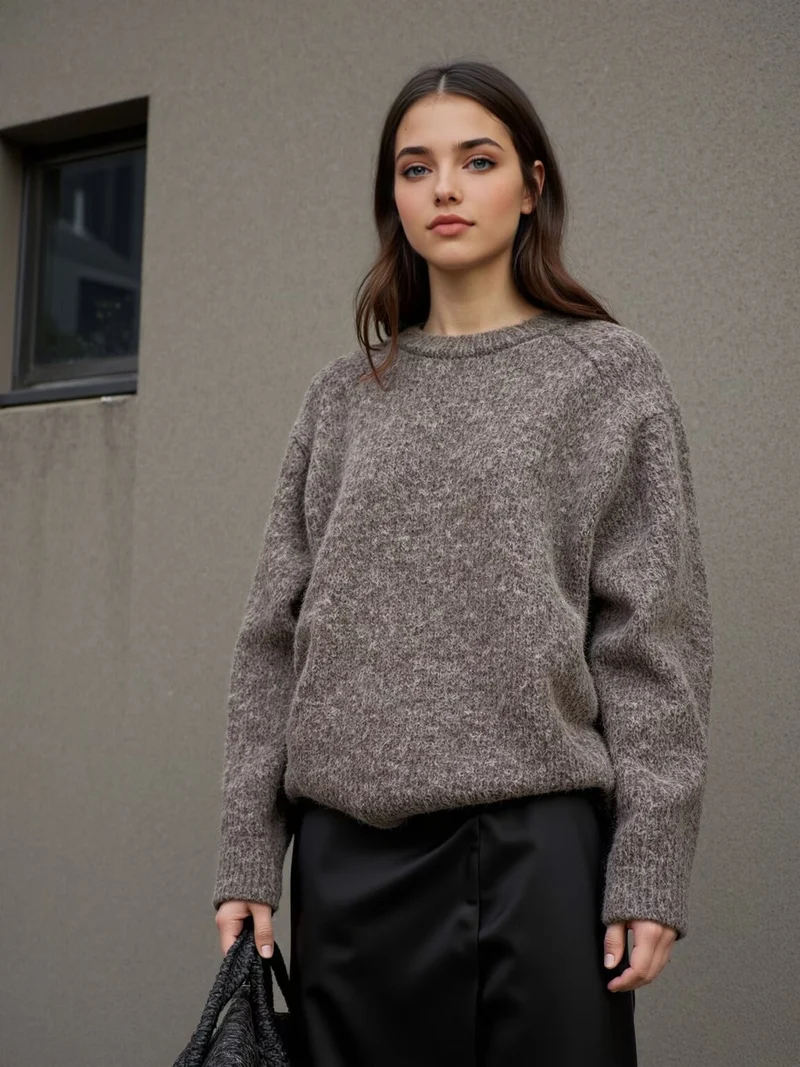 Damen Oversize Mohair‑Optik Pullover mit Rundhalsausschnitt und Raglanärmeln Nord Taschen