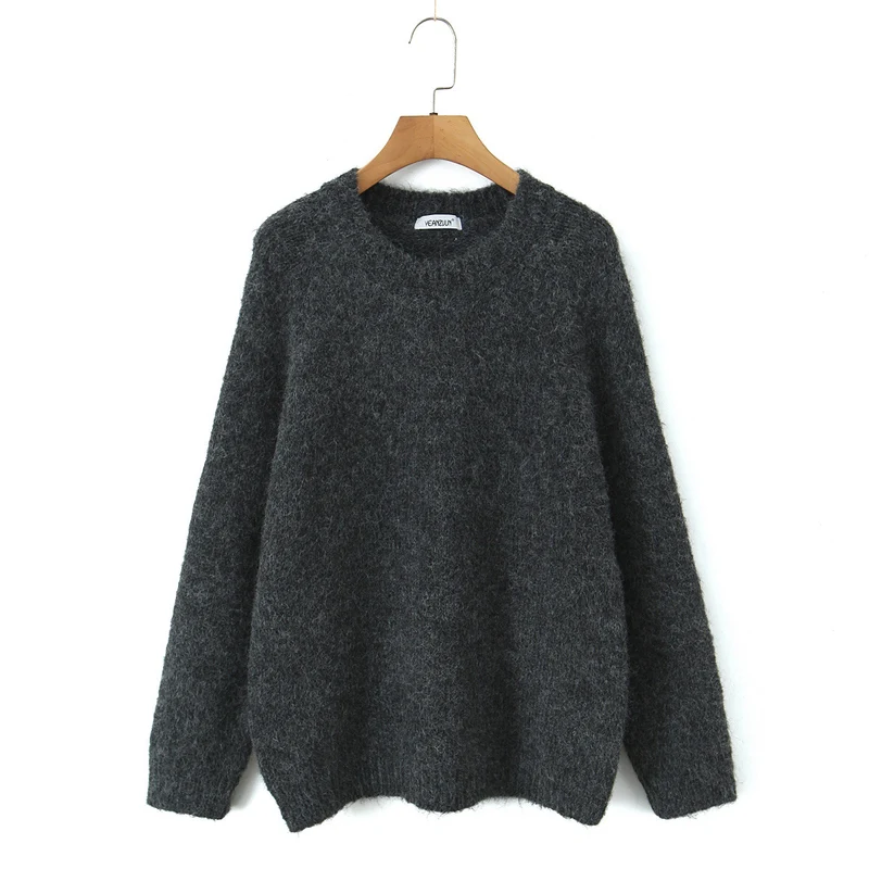 Damen Oversize Mohair‑Optik Pullover mit Rundhalsausschnitt und Raglanärmeln Nord Taschen