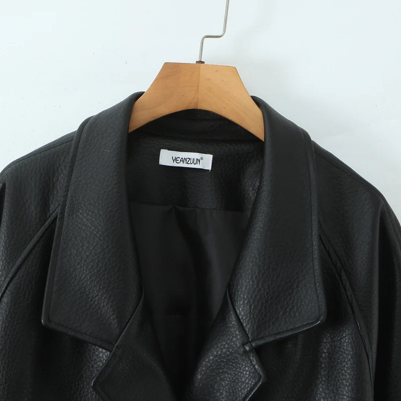 Damen Oversize Lederoptik-Mantel mit strukturierter Oberfläche und weitem Revers Nord Taschen