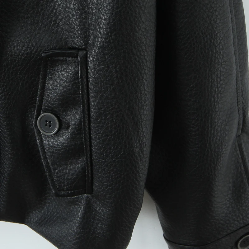 Damen Oversize Lederoptik-Mantel mit strukturierter Oberfläche und weitem Revers Nord Taschen