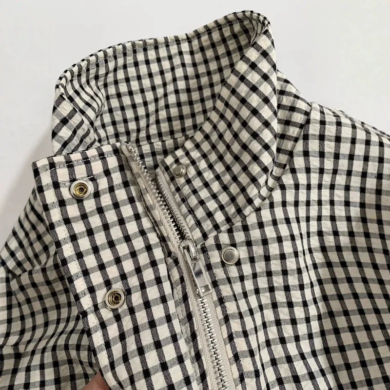 Damen Oversize Kurzjacke mit Stehkragen und Vichy-Karo Nord Taschen