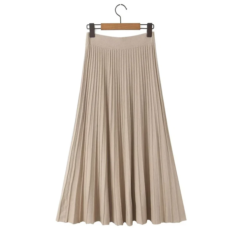 Damen Plissierter Maxirock mit hoher Taille und Elastikbund Nord Taschen