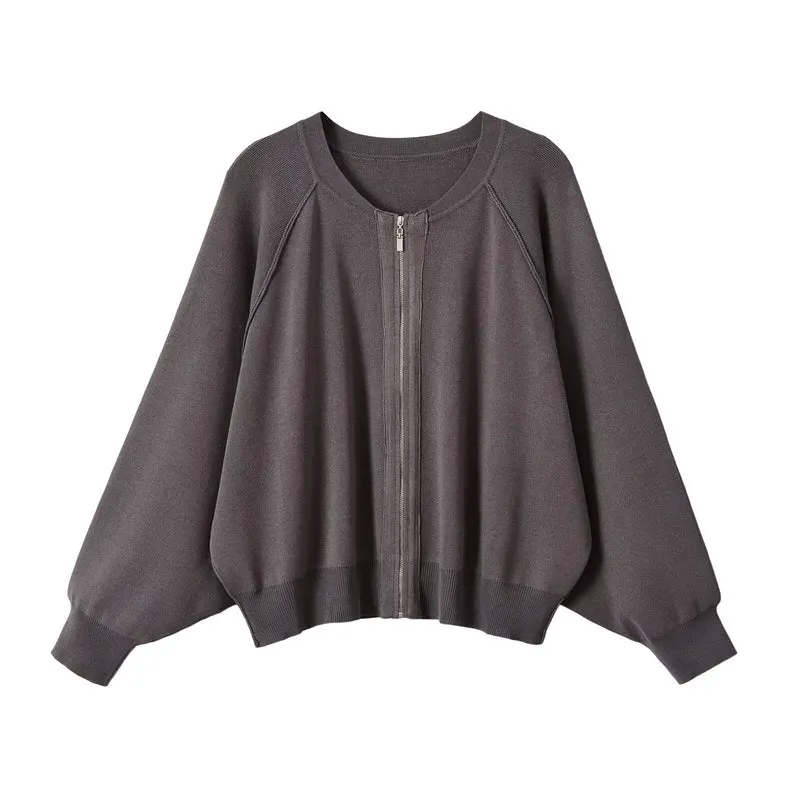 Damen Oversized Zip-Cardigan im Boxy‑Schnitt mit Raglanärmeln und Rippbündchen Nord Taschen