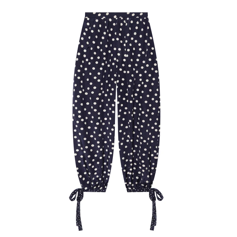 Damen Weite Highwaist-Hose mit Polka-Dot, Ballonbeinen und Kordel-Tunnelzug am Knöchel Nord Taschen