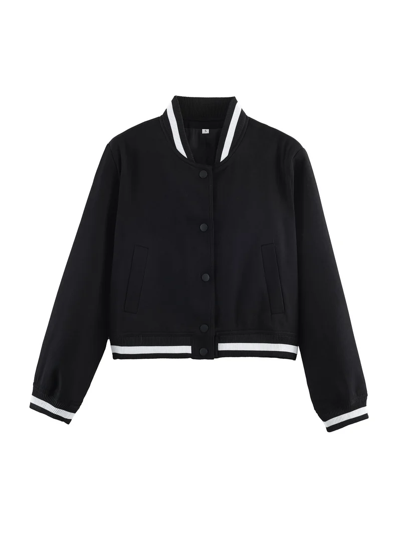 Damen Varsity‑Bomberjacke im Cropped‑Boxy‑Schnitt mit gestreiften Rippbündchen Nord Taschen