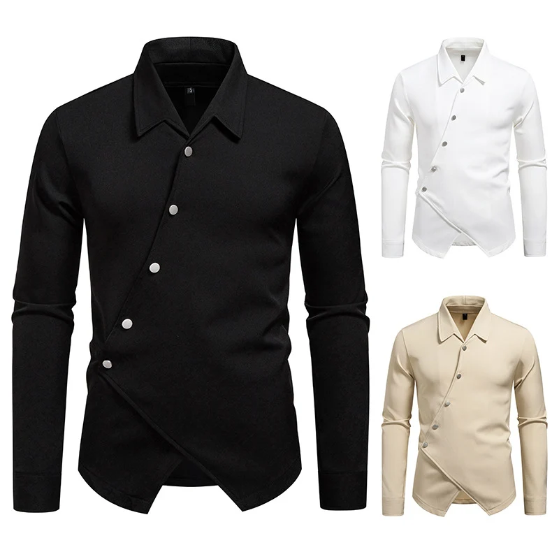 Herren Asymmetrisches Hemd mit diagonaler Druckknopfleiste und Hemdkragen Nord Taschen