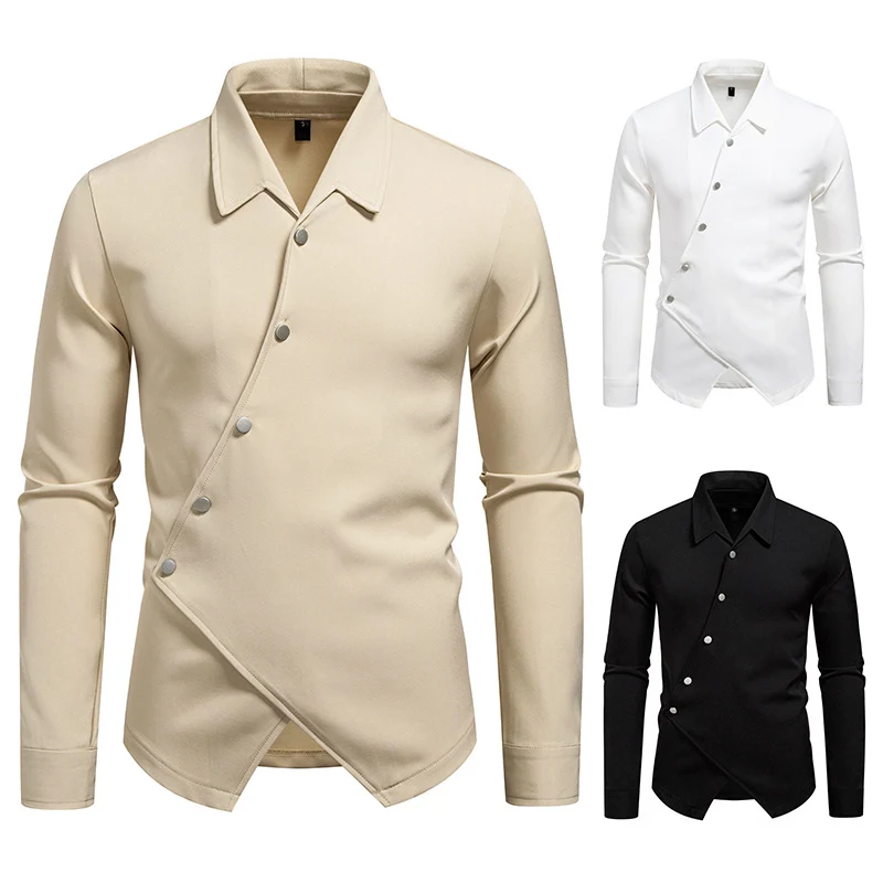 Herren Asymmetrisches Hemd mit diagonaler Druckknopfleiste und Hemdkragen Nord Taschen