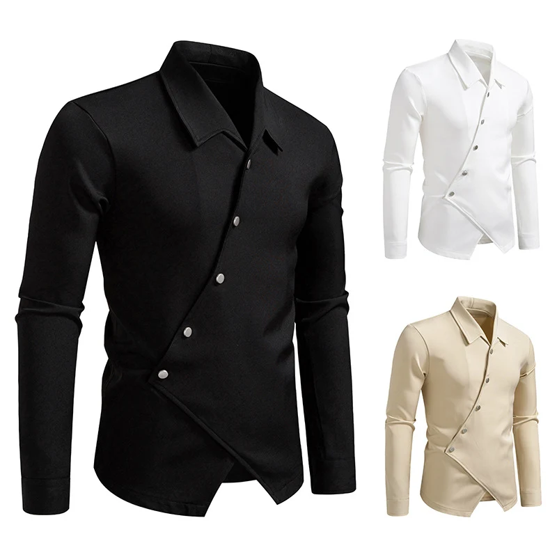 Herren Asymmetrisches Hemd mit diagonaler Druckknopfleiste und Hemdkragen Nord Taschen