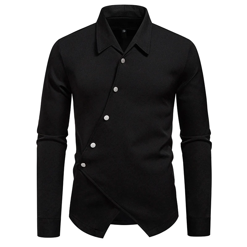 Herren Asymmetrisches Hemd mit diagonaler Druckknopfleiste und Hemdkragen Nord Taschen