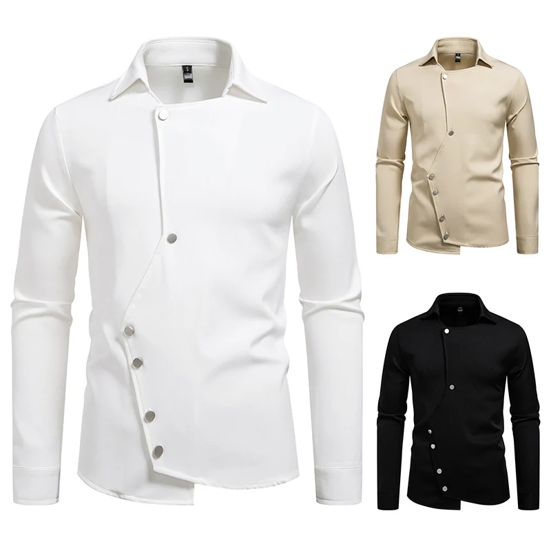 Herren Asymmetrisches Hemd mit diagonalem Druckknopfverschluss Nord Taschen