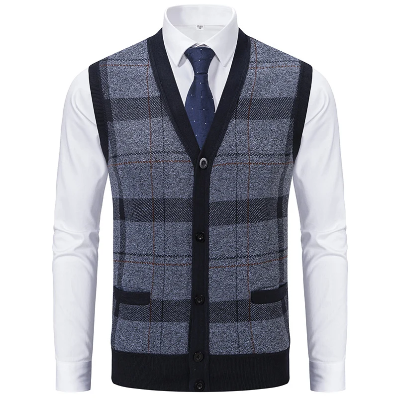 Herren Ärmellose Strickweste mit Rauten‑Muster, V‑Ausschnitt und Knopfleiste Nord Taschen