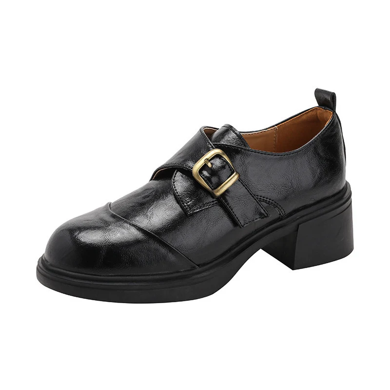Damen Monkstrap-Loafer aus Leder mit markantem Blockabsatz und profilierter Gummisohle Nord Taschen