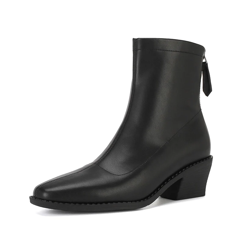 Damen Minimalistische Sock‑Ankleboot aus Glattleder mit hinterem Reißverschluss und sculpted Blockabsatz Nord Taschen