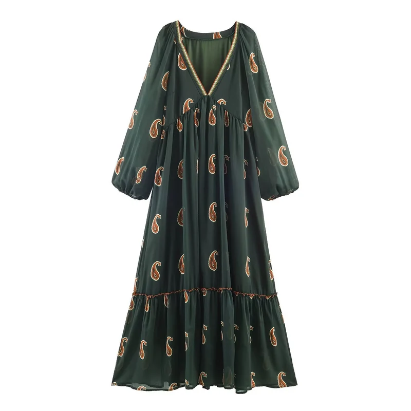 Damen Maxikleid im Boho‑Stil mit Paisley‑Print und V‑Ausschnitt Nord Taschen