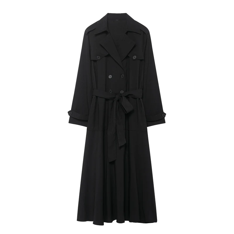 Damen Maxi-Trench mit taillierendem Bindegürtel und doppelter Knopfleiste Nord Taschen