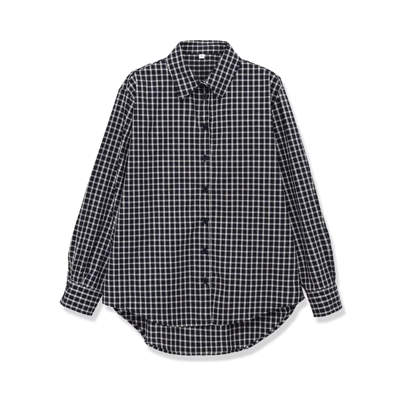 Damen Oversize kariertes Hemd mit abgerundetem Saum Nord Taschen