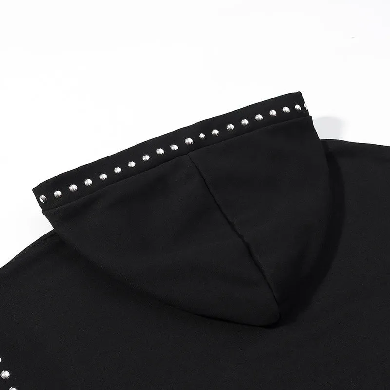 Damen Oversize-Kapuzenpullover mit Nietenbesatz und Rippbündchen Nord Taschen