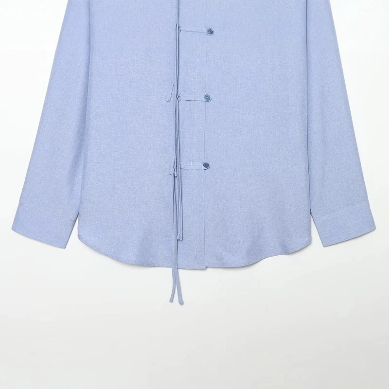 Damen Oversize-Hemdjacke mit Tunnelzug, Zierknotenverschluss und Hemdkragen Nord Taschen