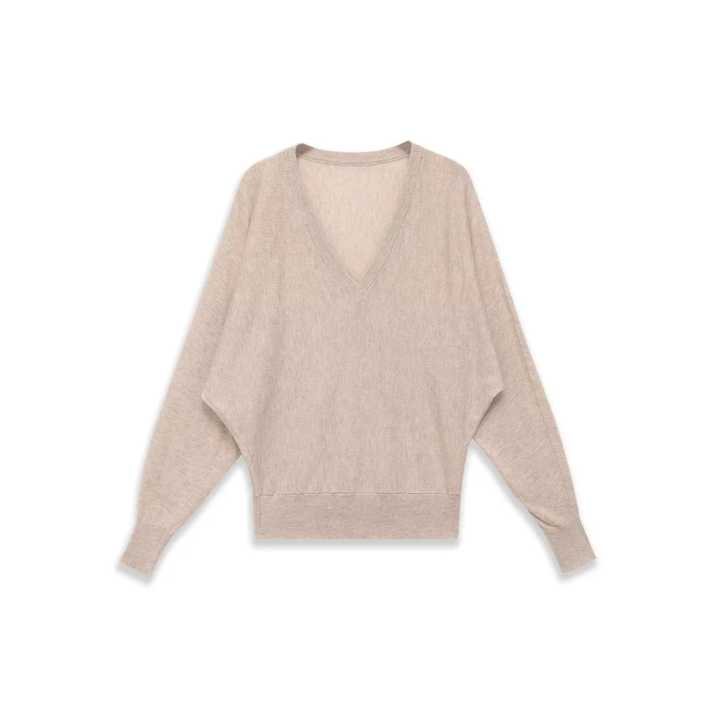 Damen Oversized V-Ausschnitt Feinstrickpullover mit Fledermausärmeln Nord Taschen
