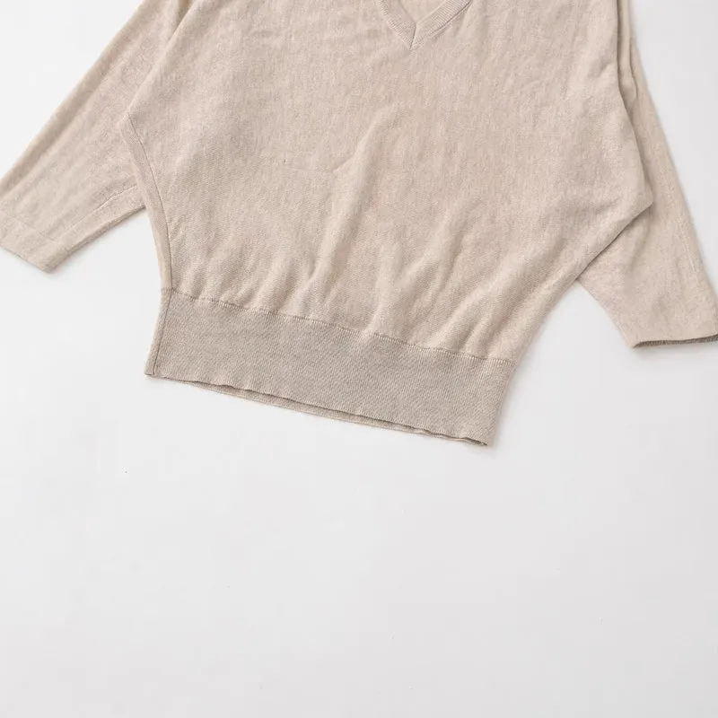 Damen Oversized V-Ausschnitt Feinstrickpullover mit Fledermausärmeln Nord Taschen