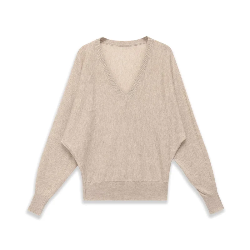 Damen Oversized V-Ausschnitt Feinstrickpullover mit Fledermausärmeln Nord Taschen