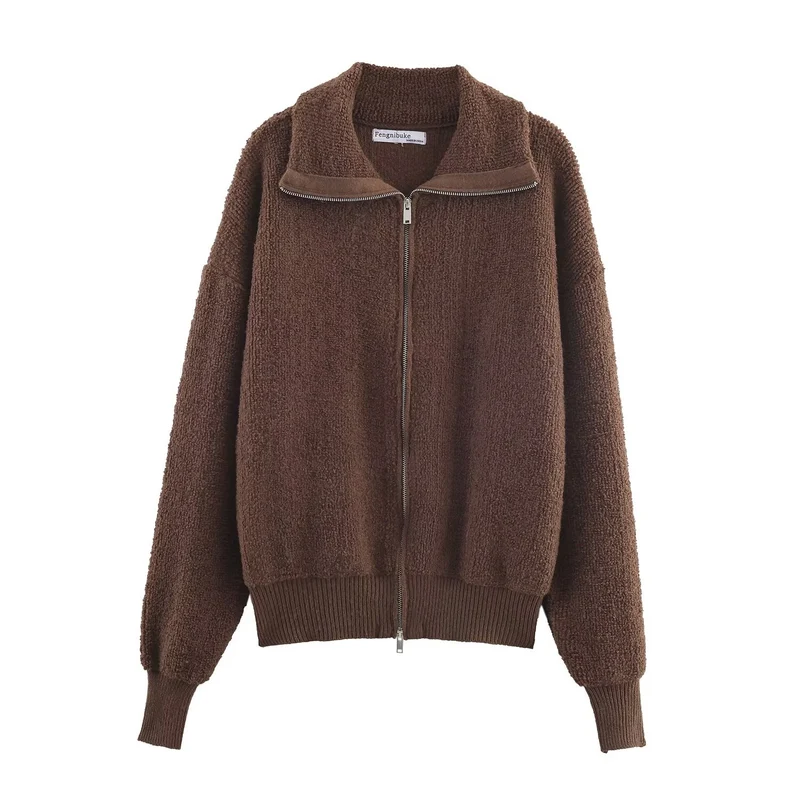 Damen Oversized Teddy-Fleece-Jacke mit Stehkragen und Rippenbund Nord Taschen