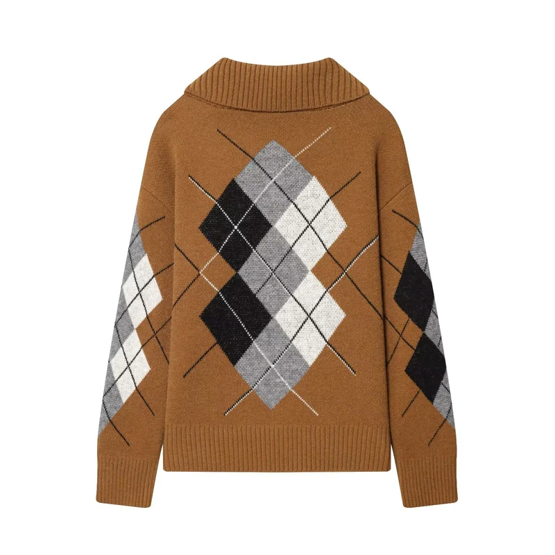 Damen Oversized Strickpullover mit Rautenmuster und Rollkragen Nord Taschen
