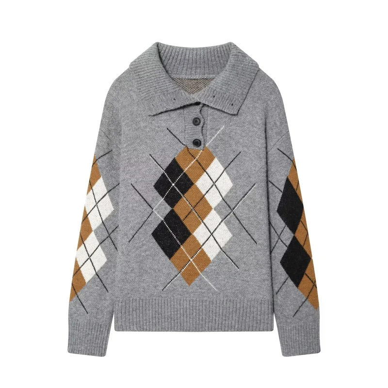 Damen Oversized Strickpullover mit Rautenmuster und Rollkragen Nord Taschen