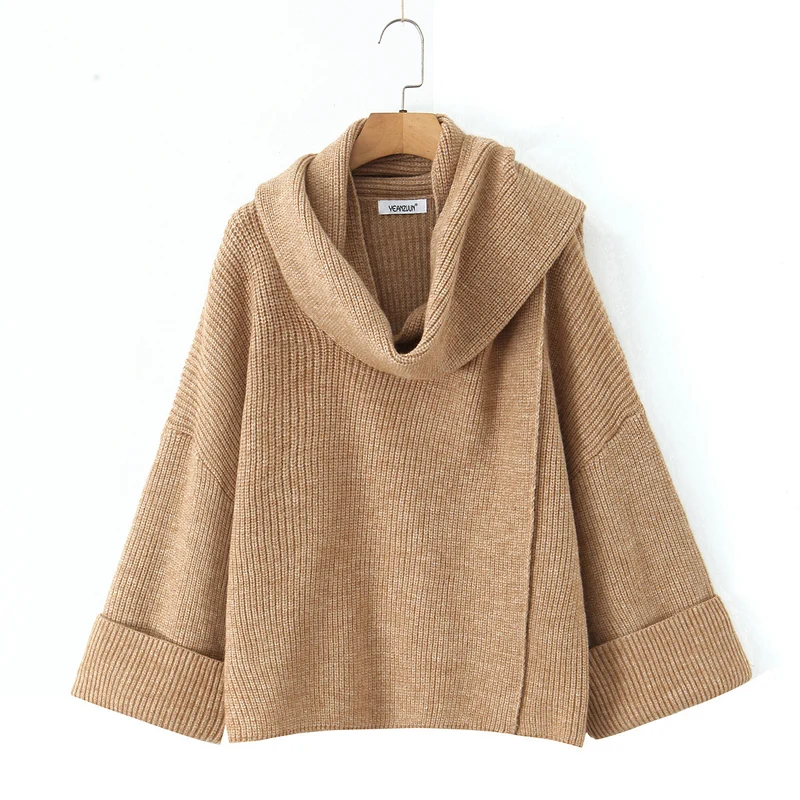 Damen Oversized Rollkragen‑Strickpullover mit Rippstruktur Nord Taschen